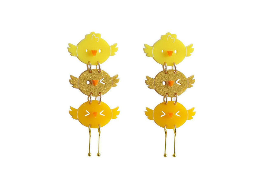 Chick Trio Dangle Earrings by Laliblue – Retro Statement Jewelry Laliblue by Laliblue, retro statement earrings, vintage-inspired design from Lipstick & Chrome