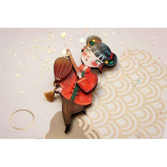 Chinese Girl Lantern Brooch by LaliBlue - Quirks!