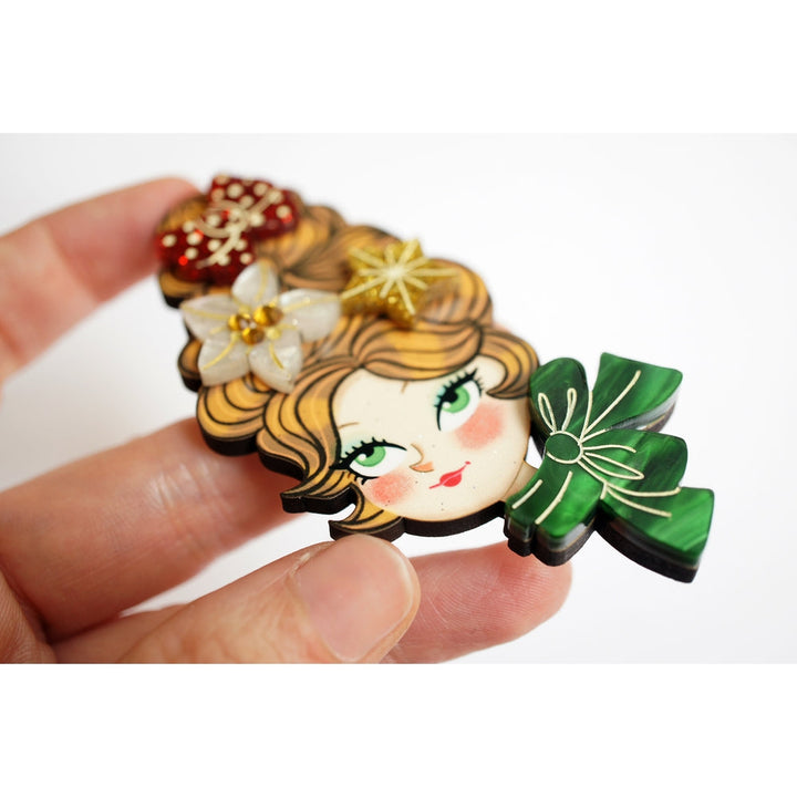Christmas Blonde Hair Brooch with Earring Set by Laliblue 7