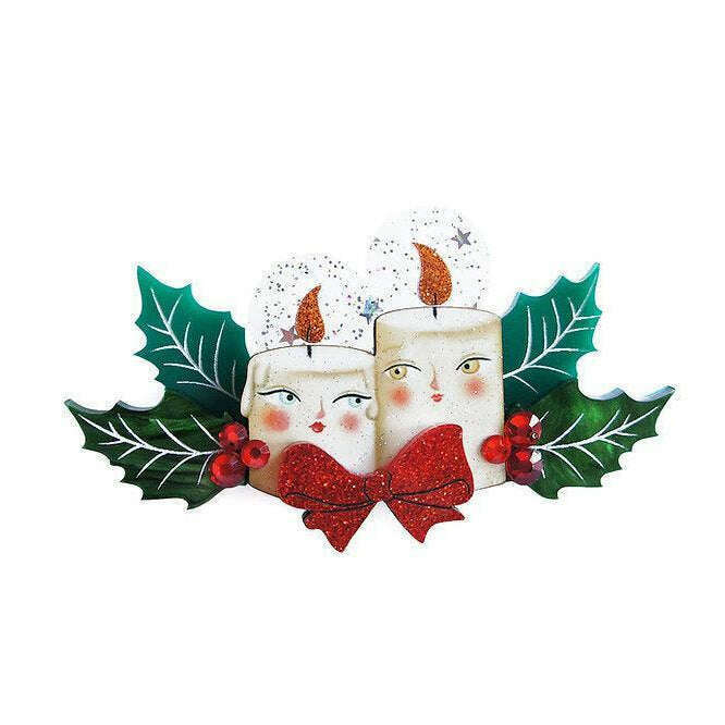 Christmas Candle Couple Brooch by Laliblue - Quirks!