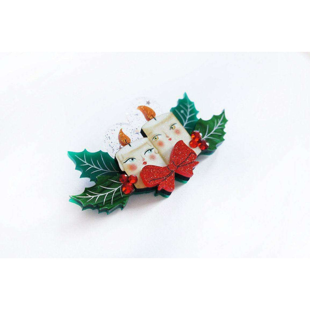 Christmas Candle Couple Brooch by Laliblue - Quirks!
