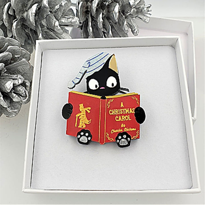 Christmas Carol Cat Brooch by Cherryloco Jewellery 2