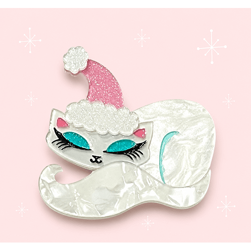 Christmas Cat Nap Brooch by Miss Fluff x Lipstick & Chrome — Cozy Holiday Kitty lightweight Pin