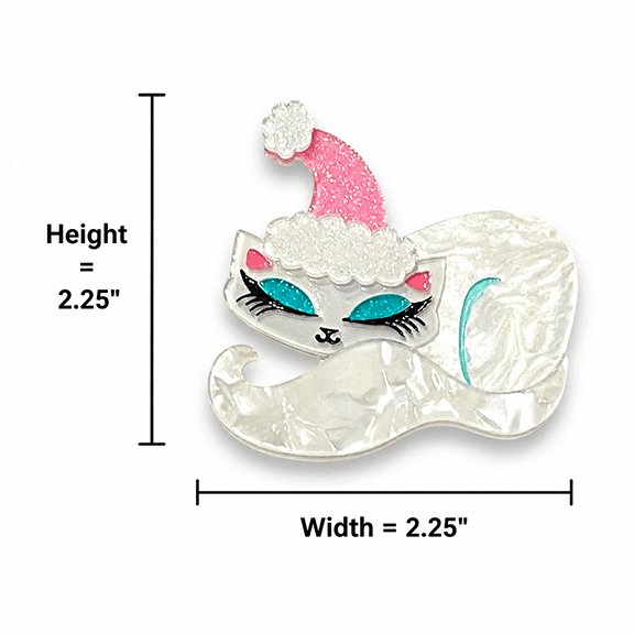 Christmas Cat Nap Brooch by Miss Fluff x Lipstick & Chrome — Cozy Holiday Kitty Pin Measurements 