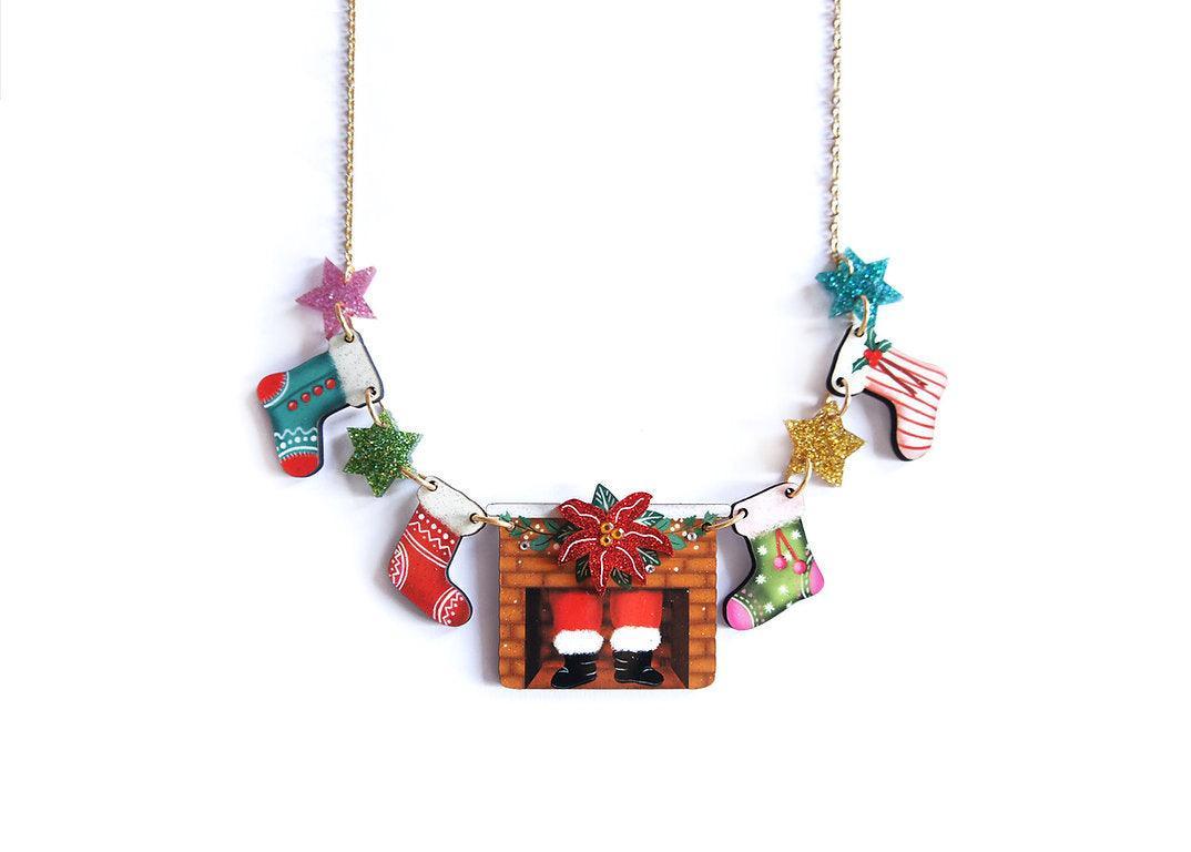 Christmas Chimney with Stockings Necklace by Laliblue - Quirks!