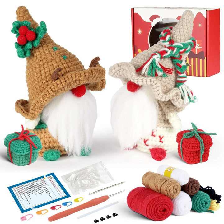 Christmas Gnome with Brown Hat Amigurumi DIY Crochet Kit Wizardi F07N8-M110