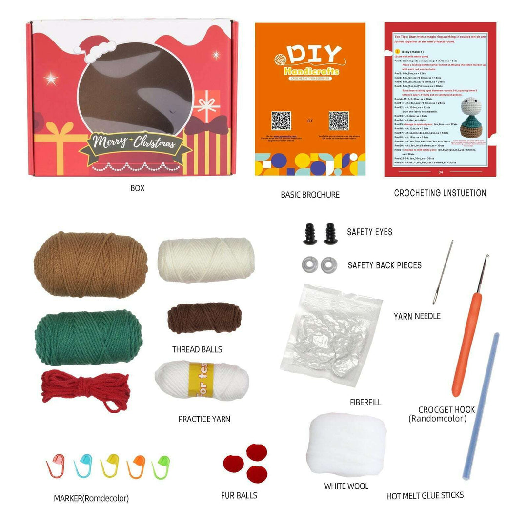 Christmas Gnome with Brown Hat Amigurumi DIY Crochet Kit Wizardi F07N8-M110
