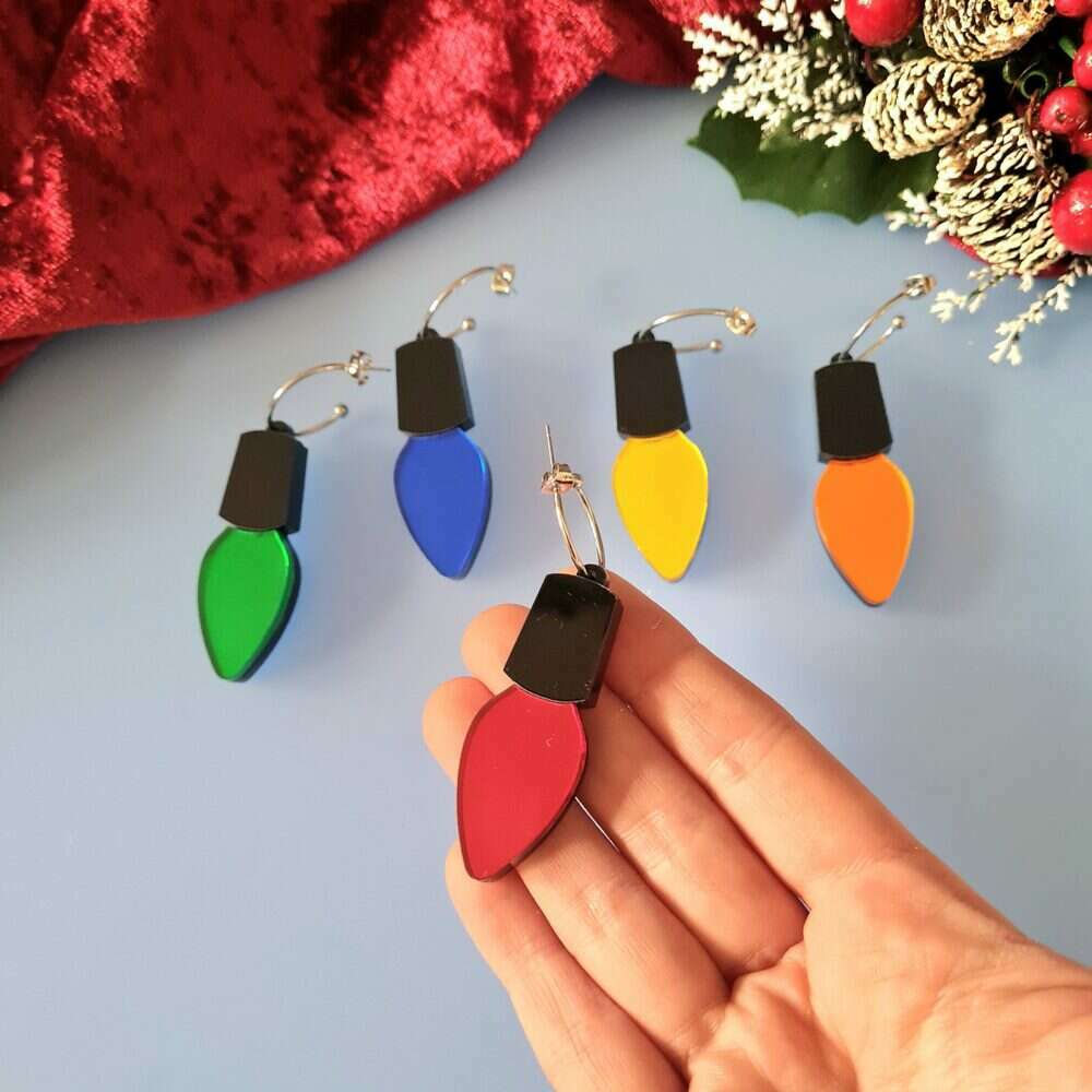 Christmas Lights Hoop Dangle Earrings by Cherryloco Jewellery 2