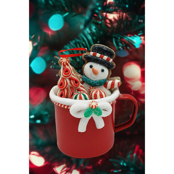 Christmas Ornament - Cup with Snowman. Wizardi Festive Decoration F07-N2-19-DAA101B