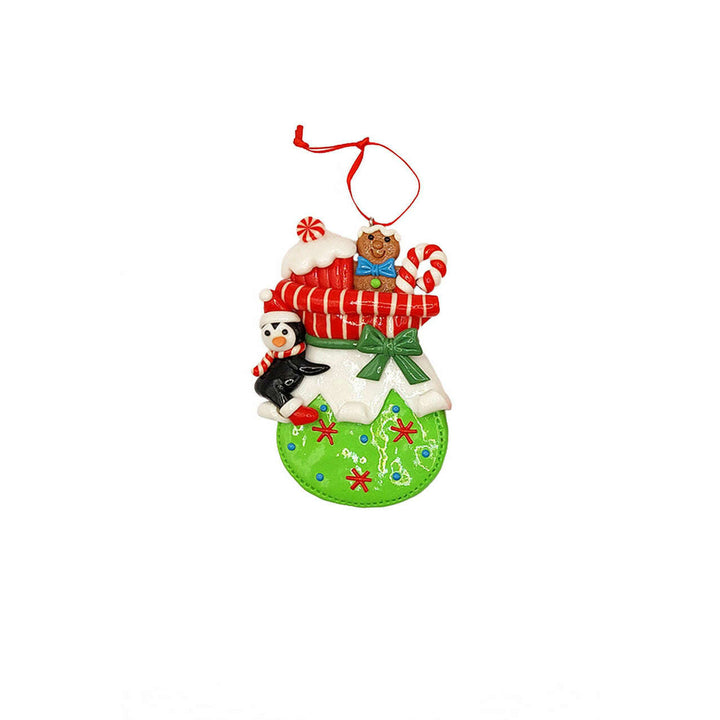 Christmas Ornament - Glossy Gingerbread Gift Bag with Penguin. Wizardi Festive Decoration F07-N2-11-AA440B
