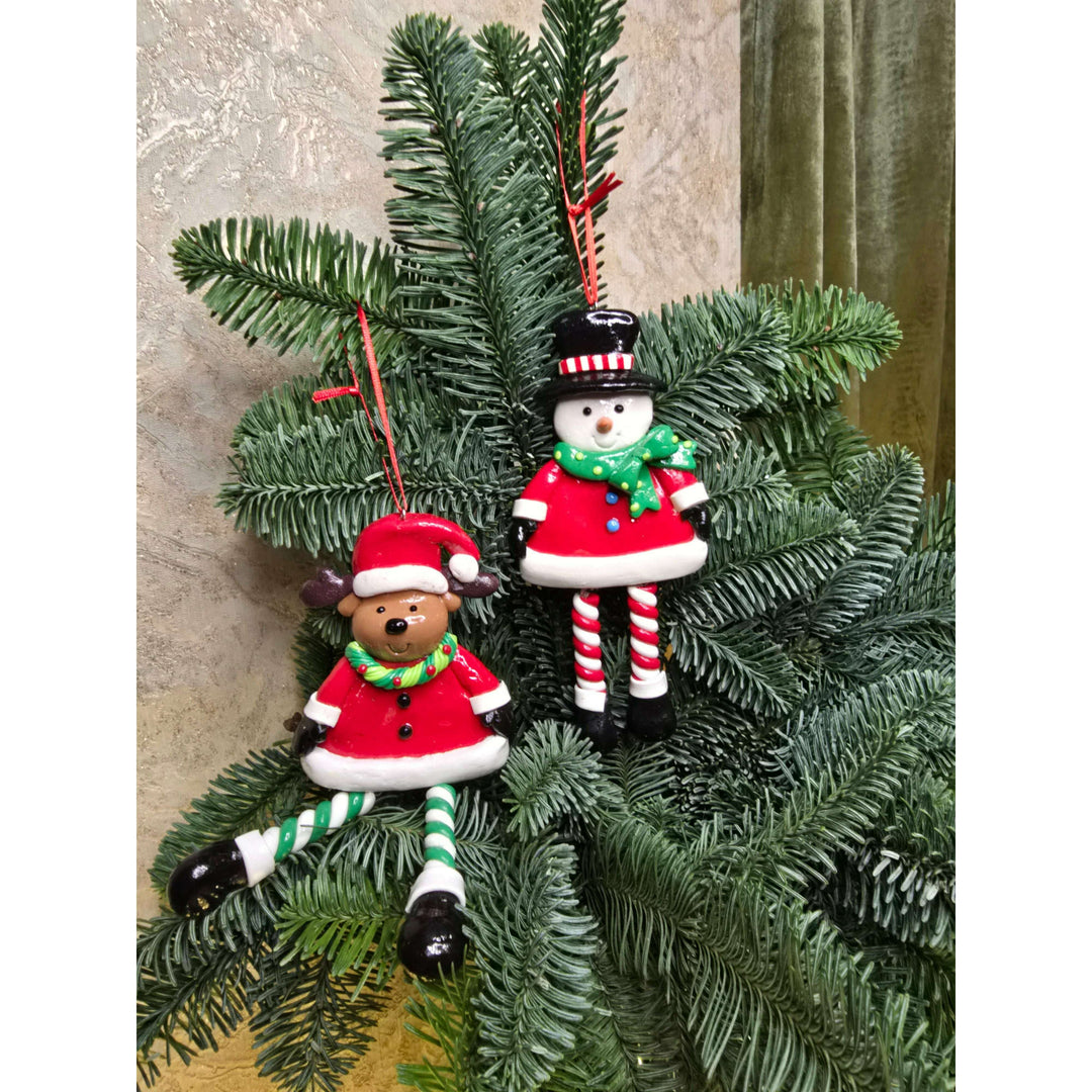 Christmas Ornament - Glossy Gingerbread Santa with Dangling Legs. Wizardi Festive Decoration F07-N2-9-SAA202A