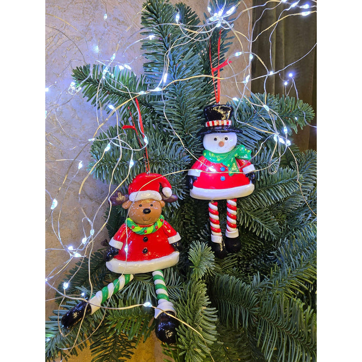 Christmas Ornament - Glossy Gingerbread Santa with Dangling Legs. Wizardi Festive Decoration F07-N2-9-SAA202A