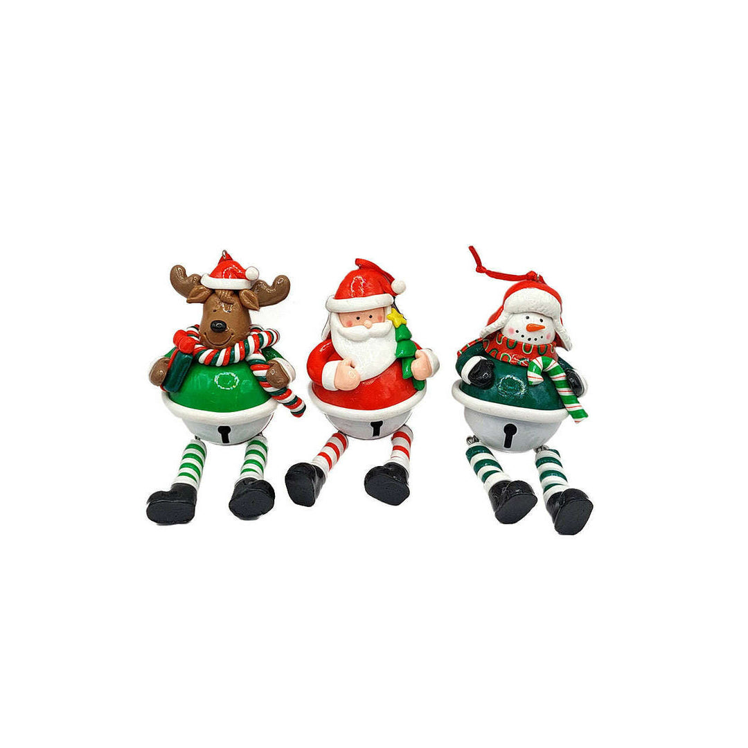 Christmas Ornament - Glossy Gingerbread Snowman with Dangling Legs and Bell. Wizardi Festive Decoration F07-N2-15-SBB004B