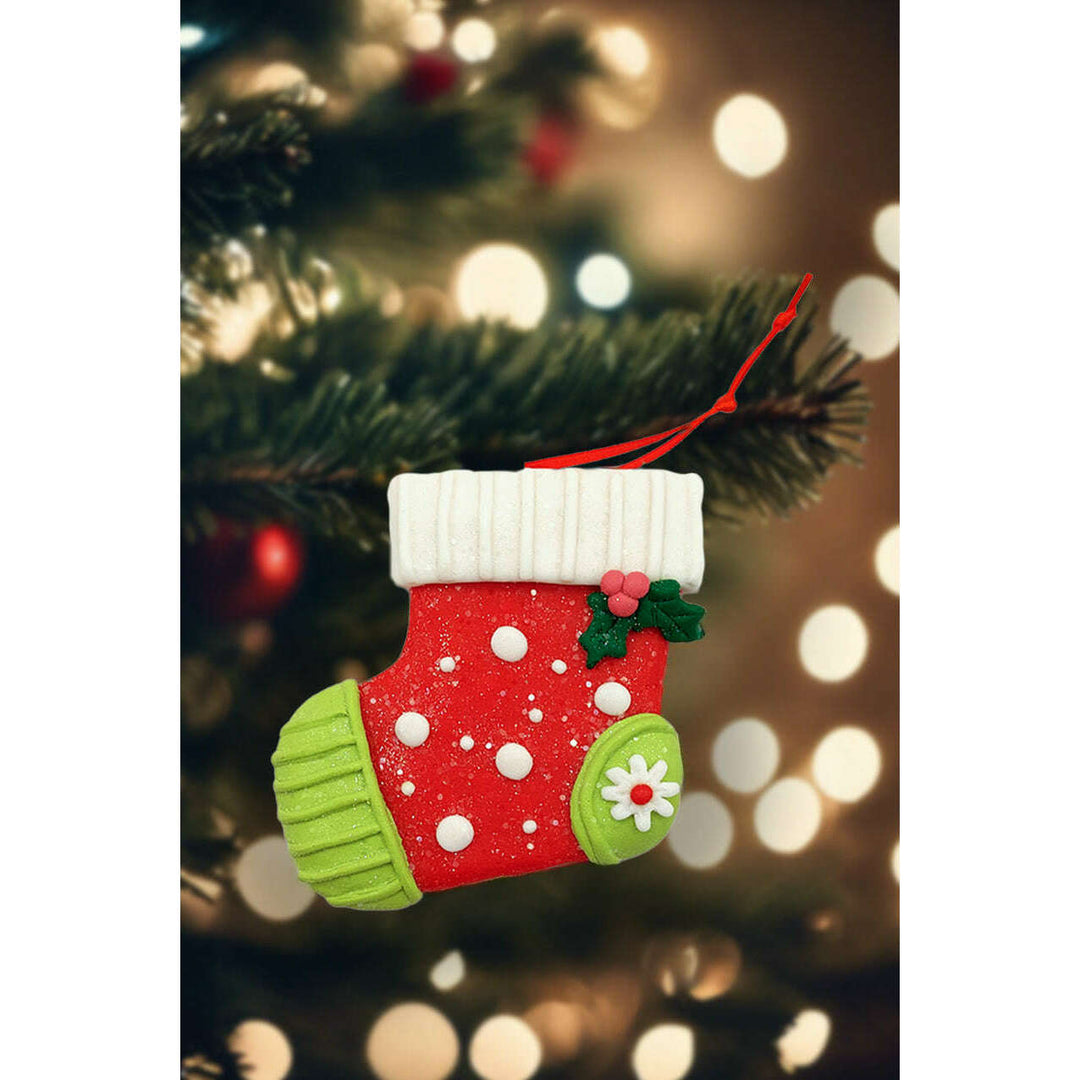 Christmas Ornament - Glossy Gingerbread Sock. Wizardi Festive Decoration F07-N2-6-A2585B