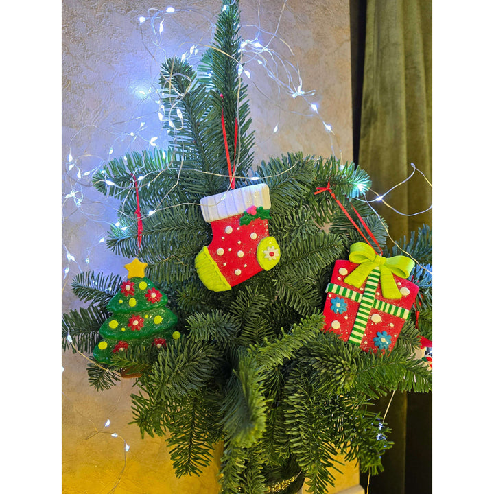 Christmas Ornament - Glossy Gingerbread Sock. Wizardi Festive Decoration F07-N2-6-A2585B