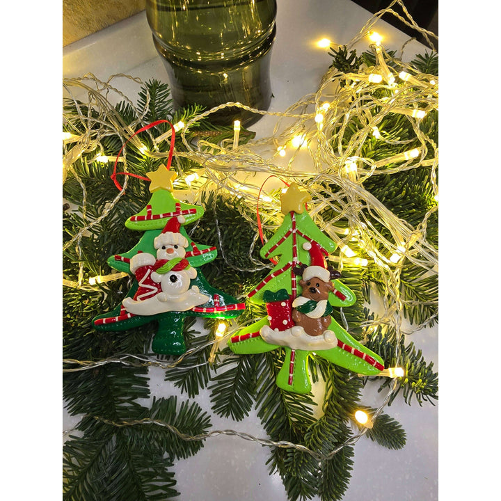 Christmas Ornament - Glossy Gingerbread Tree with Reindeer. Wizardi Festive Decoration F07-N2-12-AA453A