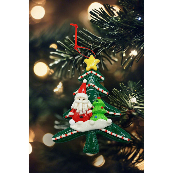Christmas Ornament - Glossy Gingerbread Tree with Santa. Wizardi Festive Decoration F07-N2-12-AA453B