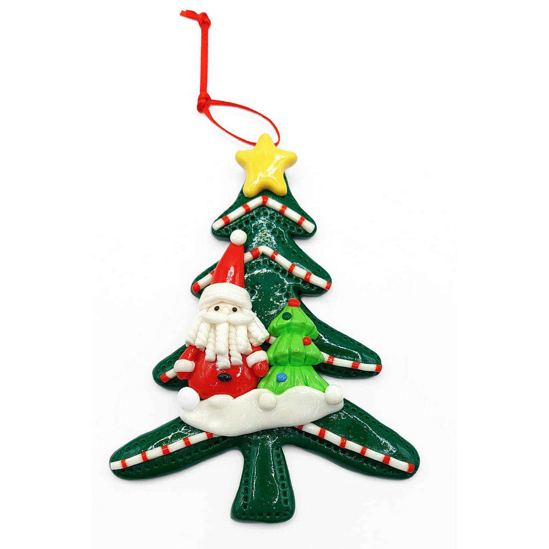 Christmas Ornament - Glossy Gingerbread Tree with Santa. Wizardi Festive Decoration F07-N2-12-AA453B