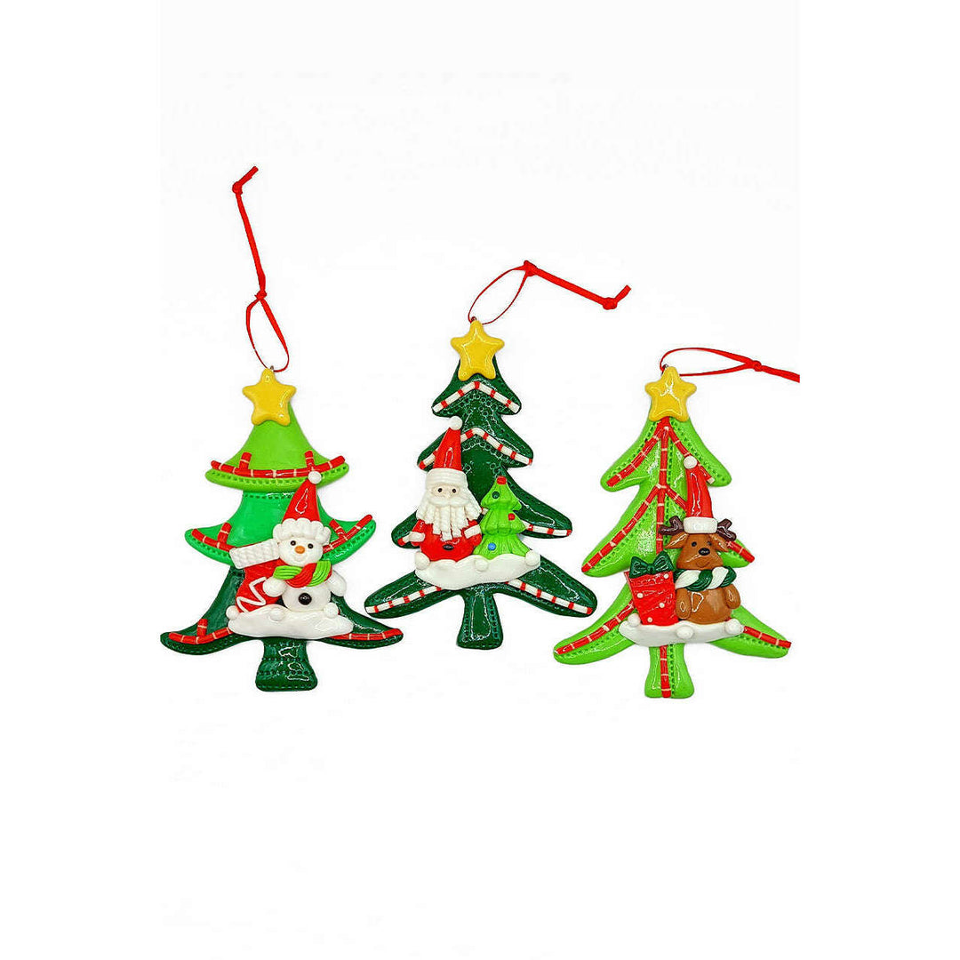Christmas Ornament - Glossy Gingerbread Tree with Snowman. Wizardi Festive Decoration F07-N2-12-AA453C