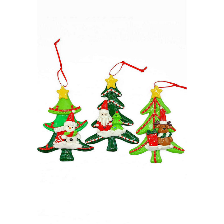 Christmas Ornament - Glossy Gingerbread Tree with Snowman. Wizardi Festive Decoration F07-N2-12-AA453C
