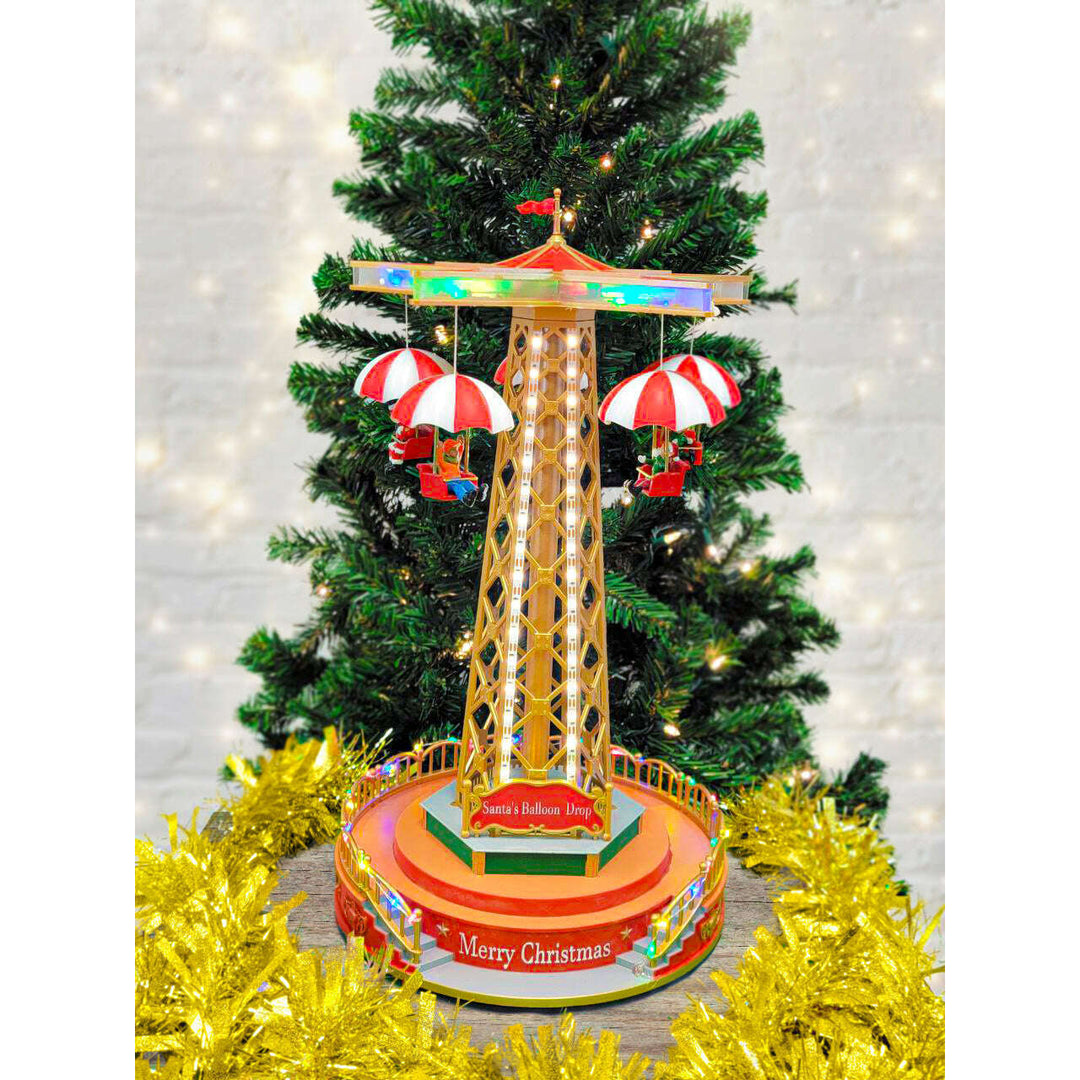 Christmas Parachute Tower. Animated Christmas Village F07M4-8-W201 Christmas Carousel