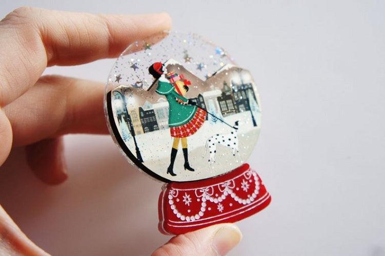 Christmas Shopping Snow Globe Brooch by Laliblue - Quirks!