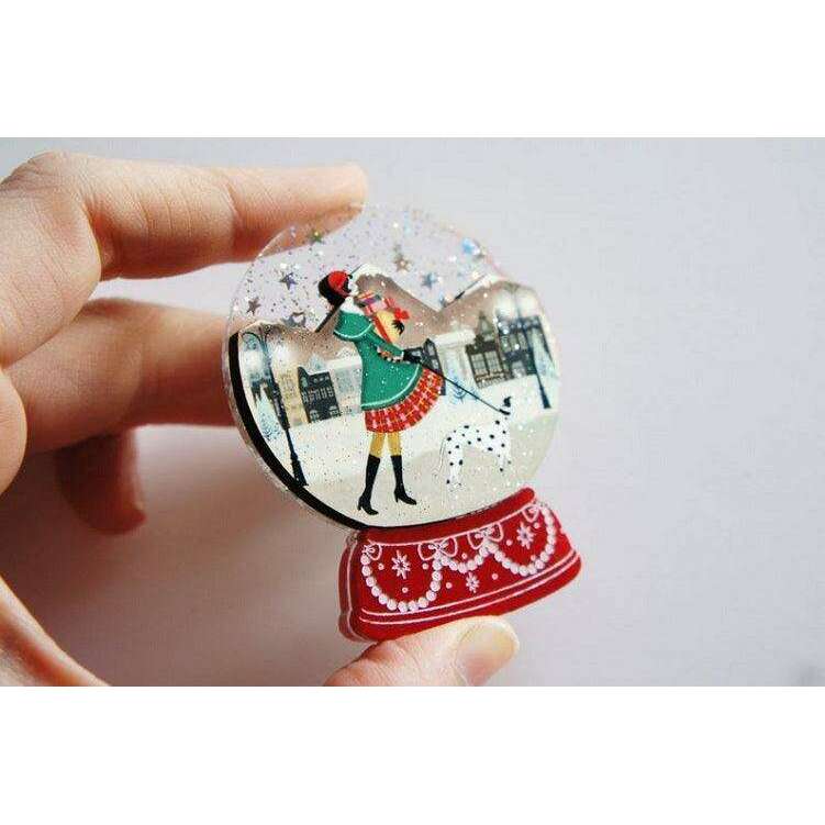 Christmas Shopping Snow Globe Brooch by Laliblue - Quirks!