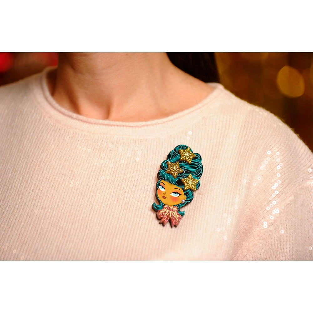 Christmas-Themed Brunette Hair Brooch with Earring Set by Laliblue 1