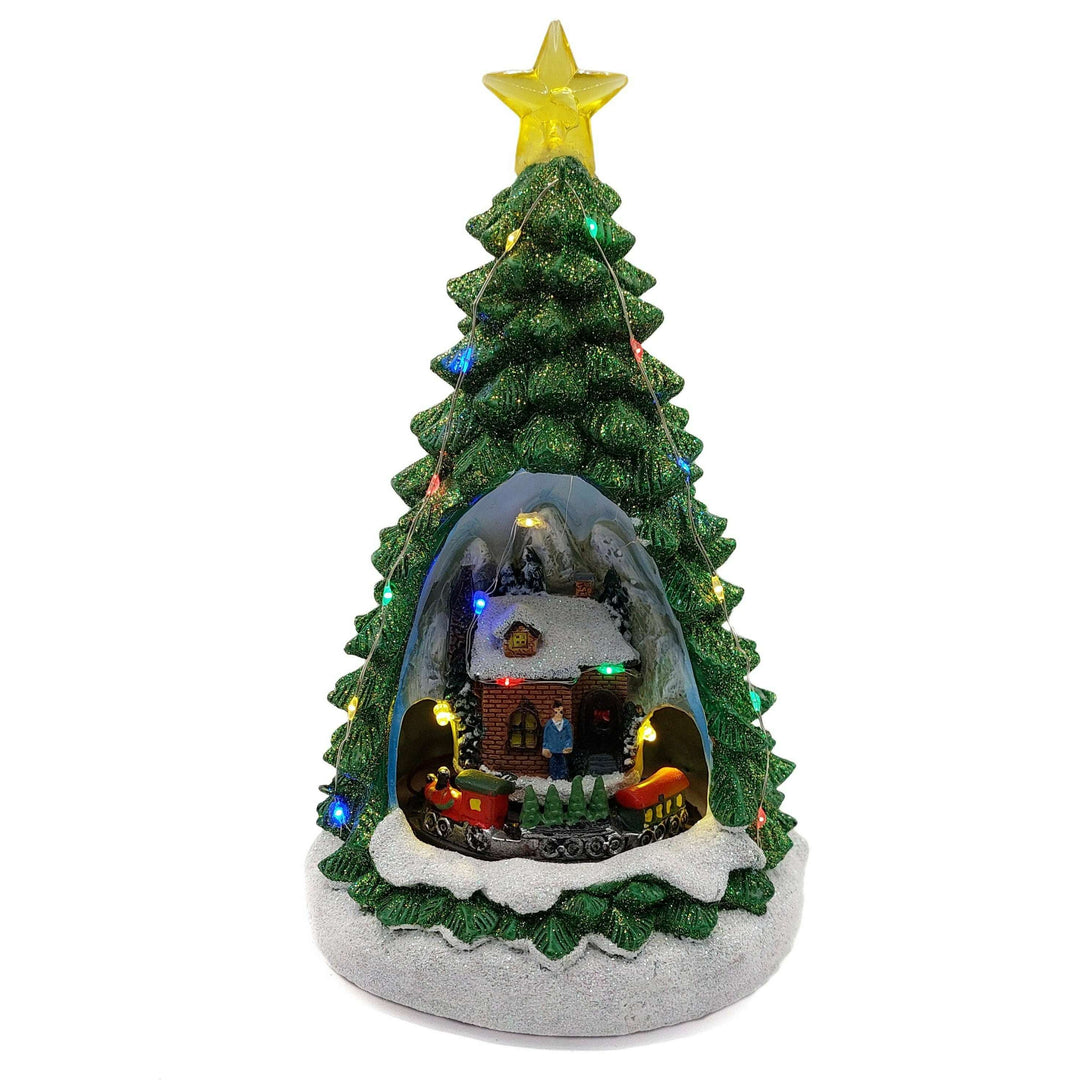 Christmas Tree with Winter Cottage and Train. Christmas Village Wizardi F07-N1-14-2309