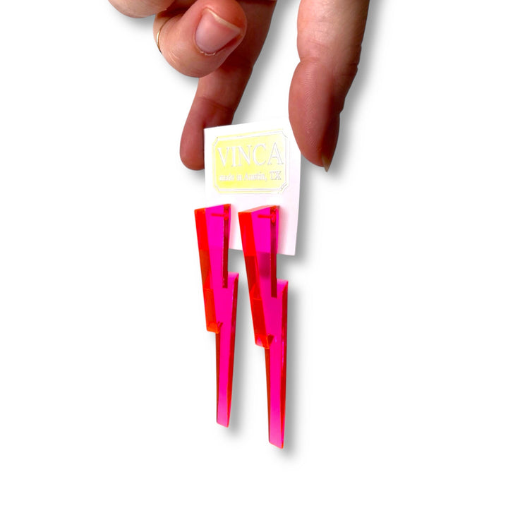 Chunky Lightning Bolt Earrings in Clear Pink