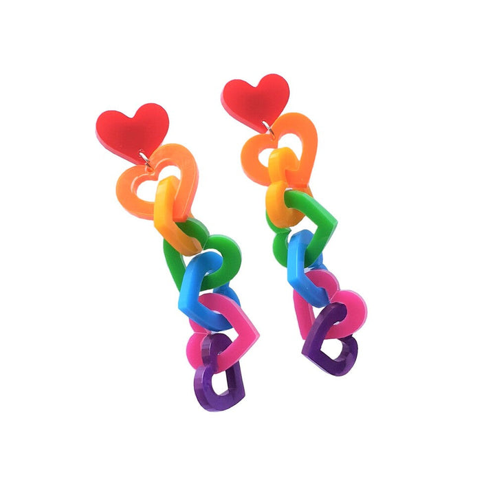 Chunky Rainbow Heart Link Earrings by Cherryloco Jewellery