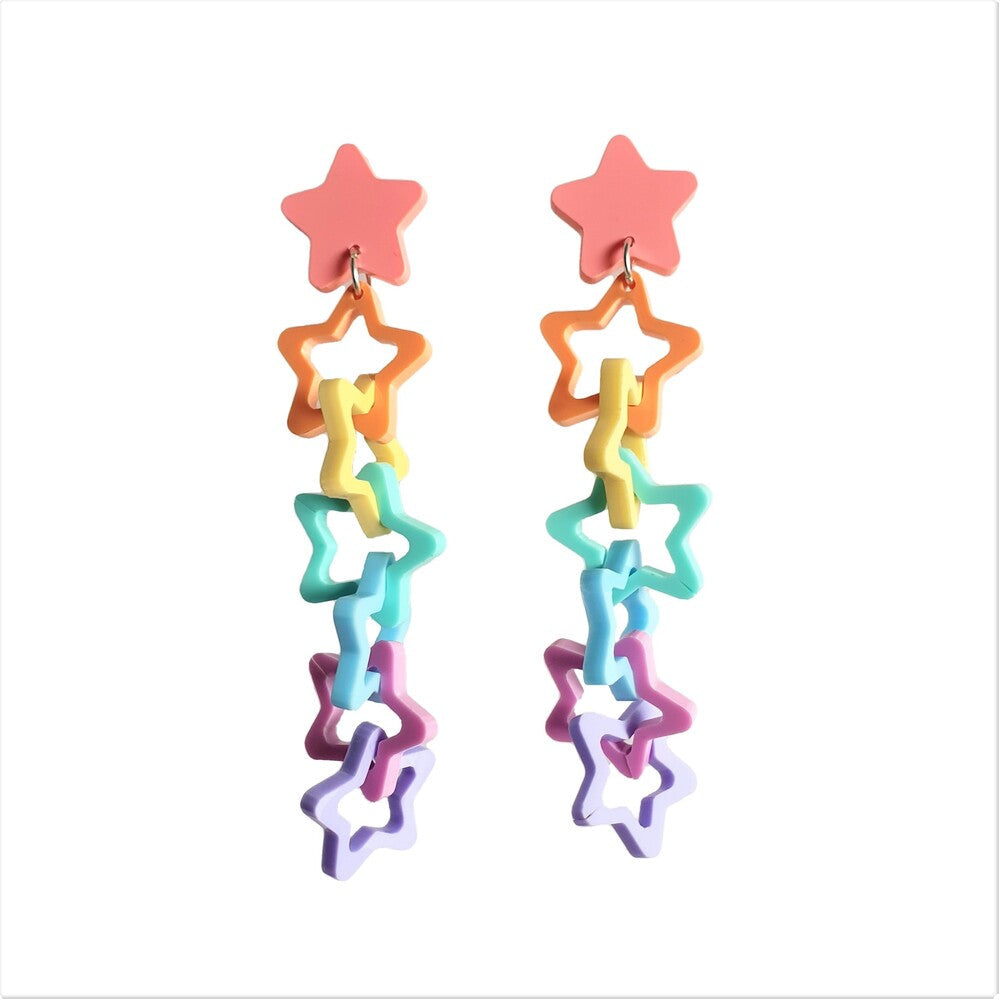 Chunky Rainbow Star Link Earrings by Cherryloco Jewellery 2