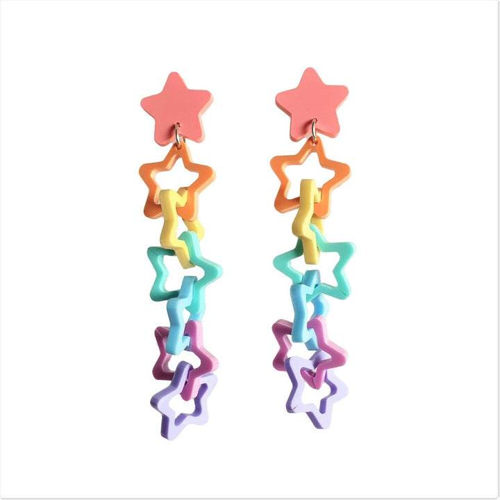 Chunky Rainbow Star Link Earrings by Cherryloco Jewellery 2