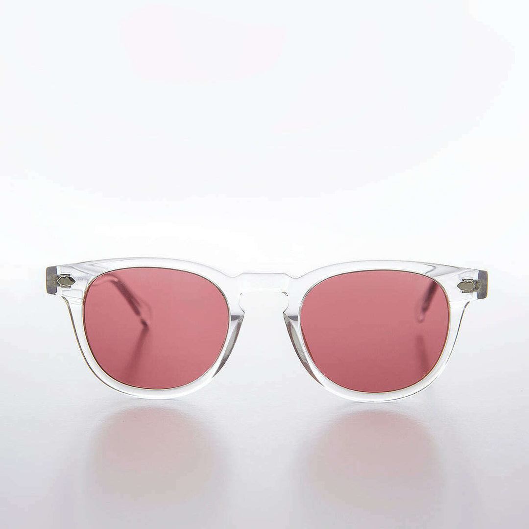 Clear Acetate Square Sunglass with Colored Lenses - Benson