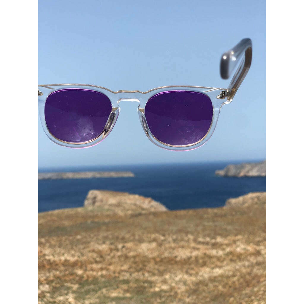 Clear Acetate Square Sunglass with Colored Lenses - Benson