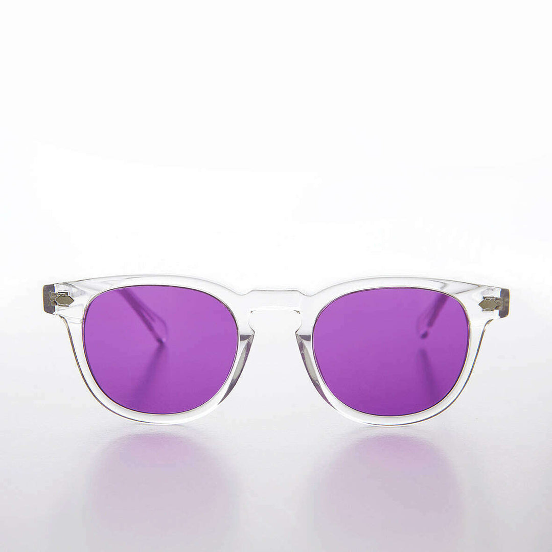 Clear Acetate Square Sunglass with Colored Lenses - Benson