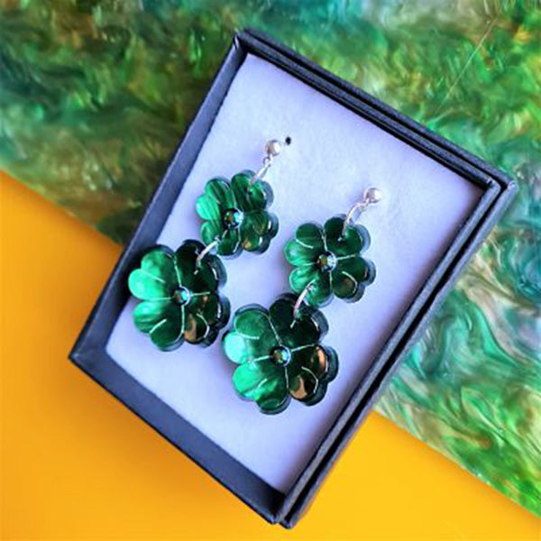 Clover Leaf Charm Earrings Dark Green by Cherryloco Jewellery 1