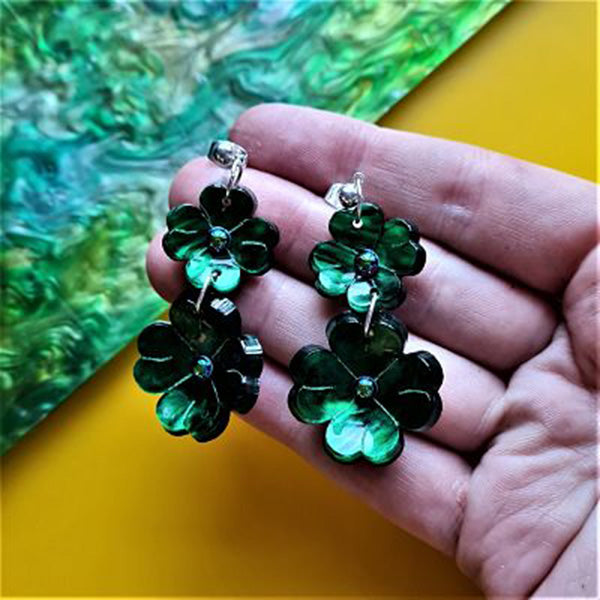 Clover Leaf Charm Earrings Dark Green by Cherryloco Jewellery 2
