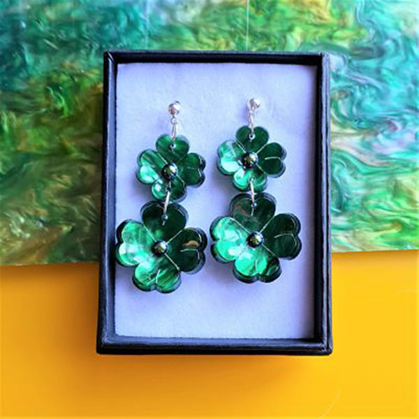 Clover Leaf Charm Earrings Dark Green by Cherryloco Jewellery