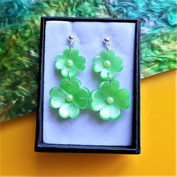 Clover Leaf Charm Earrings Spring Green by Cherryloco Jewellery