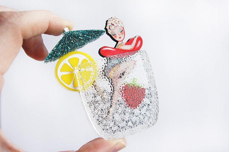 Cocktail Pin Up Girl Brooch by Laliblue - Quirks!