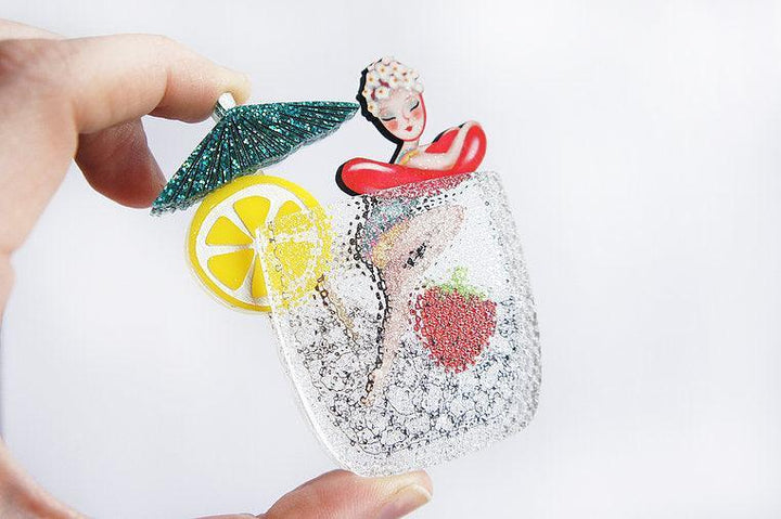 Cocktail Pin Up Girl Brooch by Laliblue - Quirks!