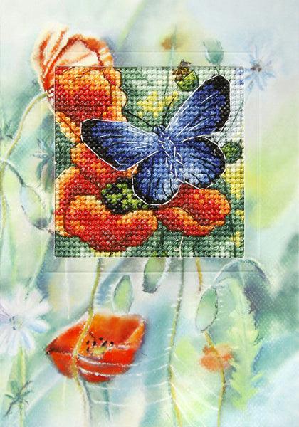 Complete counted cross stitch kit - greetings card "Flowers and butterfly" 6225