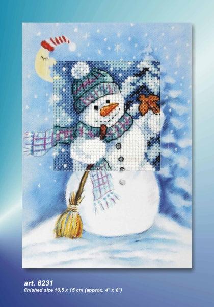 Complete counted cross stitch kit - greetings card "Snowman" 6231