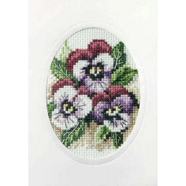 Complete cross stitch kit - greetings card "Pansies" 6161