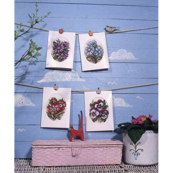 Complete cross stitch kit - greetings card "Pansies" 6161
