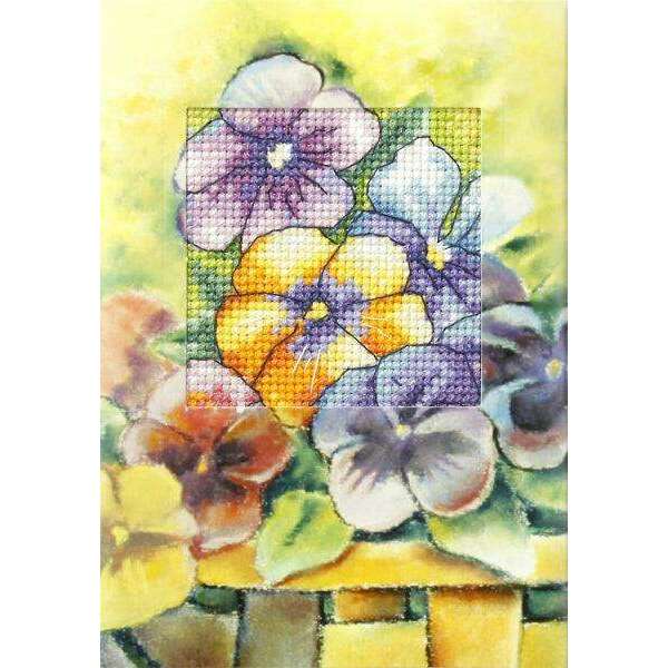 Complete cross stitch kit - greetings card "Pansies" 6213