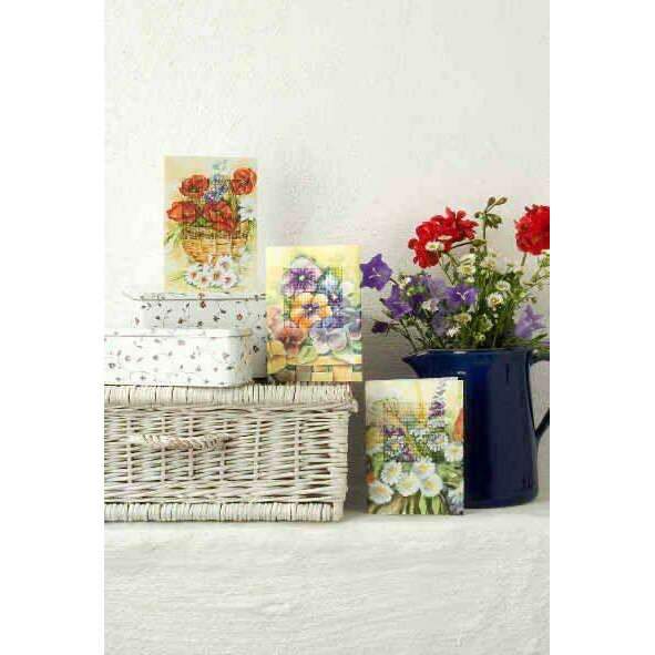 Complete cross stitch kit - greetings card "Pansies" 6213