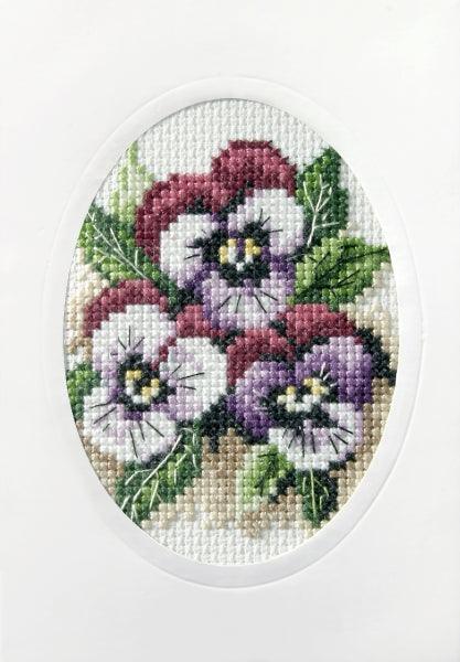 Complete cross stitch kit - greetings card "Pansies" 6161