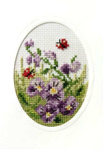 Complete cross stitch kit - greetings card "Violets" 6096
